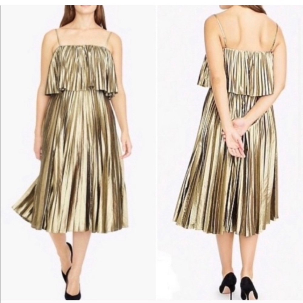 JCrew gold spaghetti strap dress.